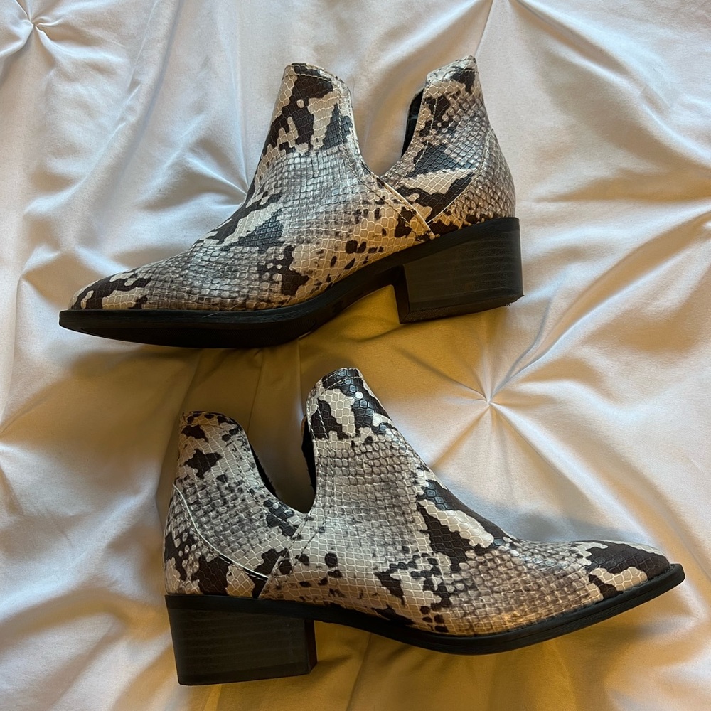 Snake print ankle boots